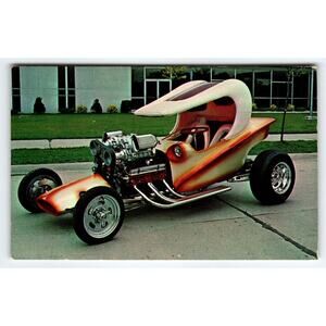Hot Rod Postcard Casper's Ghost Atomic Space Age Custom Car Vintage Automobile